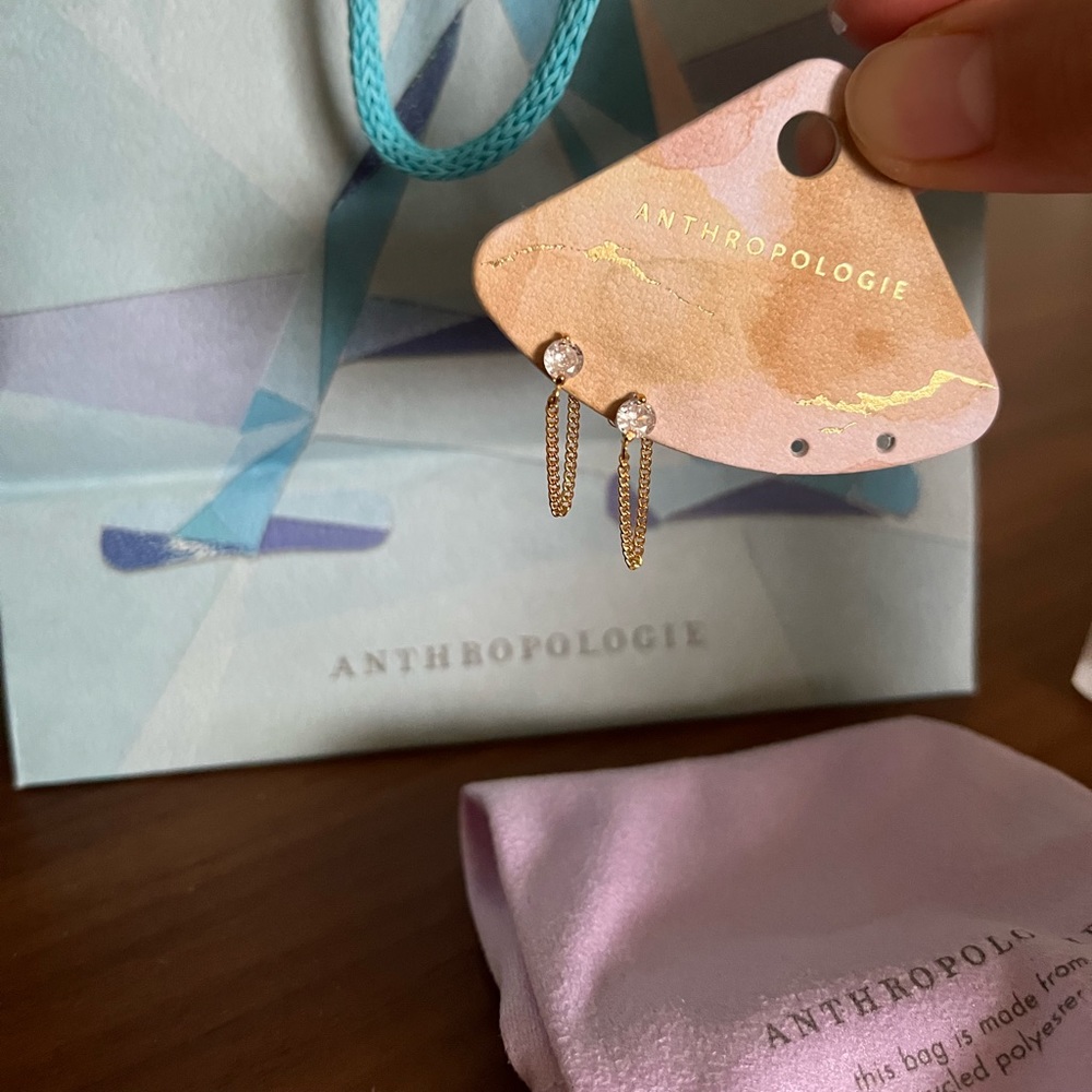 NWT Anthropologie diamond earrings 14k gold plated